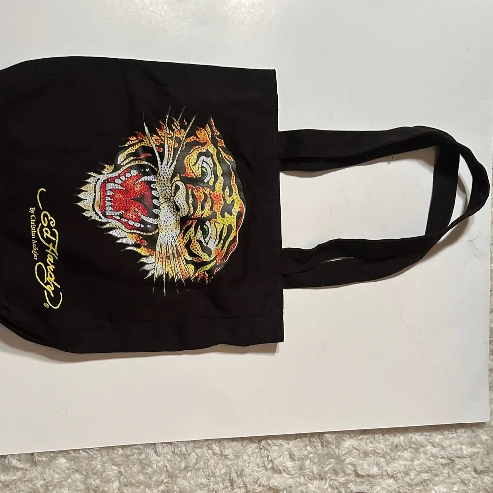 Ed Hardy Black Tote with Fierce Tiger Graphic - Picture 3 of 9